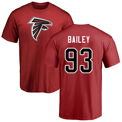 Atlanta Falcons Men Red Allen Bailey Name And Number Logo NFL Football #93 T Shirt